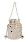 Buy_The Purple Sack_Beige Mirrors, Embroidery Work And Bead Embellished Potli Bag _Online_at_Aza_Fashions