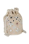 Shop_The Purple Sack_Beige Mirrors, Embroidery Work And Bead Embellished Potli Bag _Online_at_Aza_Fashions