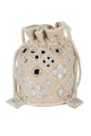 Buy_The Purple Sack_Beige Mirrors, Embroidery Work And Bead Embellished Potli Bag 