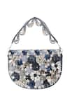 Shop_The Purple Sack_Navy Beads, Sequins, Fabric Flowers Floral And Embellished Clutch _Online_at_Aza_Fashions