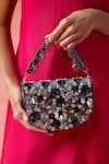 Shop_The Purple Sack_Navy Beads, Sequins, Fabric Flowers Floral And Embellished Clutch 