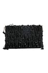 Shop_The Purple Sack_Black Beads, Tassels Beaded Drop Fringe Hand Embroidered Bag _at_Aza_Fashions