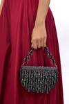 The Purple Sack_Navy Beads, Tassels Beaded Fringe Raw Silk Handbag _Online_at_Aza_Fashions