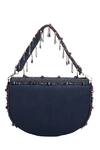 Buy_The Purple Sack_Navy Beads, Tassels Beaded Fringe Raw Silk Handbag _Online_at_Aza_Fashions