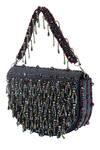Shop_The Purple Sack_Navy Beads, Tassels Beaded Fringe Raw Silk Handbag _Online_at_Aza_Fashions