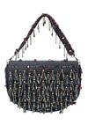Buy_The Purple Sack_Navy Beads, Tassels Beaded Fringe Raw Silk Handbag 