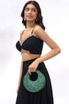 The Purple Sack_Green Beads, Studs Beaded Embellished Crescent Clutch Bag _Online_at_Aza_Fashions
