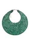 Shop_The Purple Sack_Green Beads, Studs Beaded Embellished Crescent Clutch Bag _Online_at_Aza_Fashions