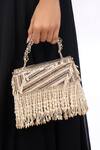 Buy_The Purple Sack_Beige Beads, Pearls, Tassels, Embroidery Beaded Fringe Hand Bag _at_Aza_Fashions