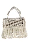 Shop_The Purple Sack_Beige Beads, Pearls, Tassels, Embroidery Beaded Fringe Hand Bag _Online_at_Aza_Fashions