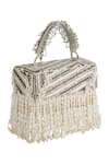 The Purple Sack_Beige Beads, Pearls, Tassels, Embroidery Beaded Fringe Hand Bag _at_Aza_Fashions
