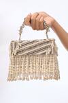 Buy_The Purple Sack_Beige Beads, Pearls, Tassels, Embroidery Beaded Fringe Hand Bag 