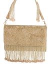 The Purple Sack_Gold Beads, Fringe Beaded Hand Embroidered Clutch _Online_at_Aza_Fashions