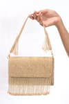 Buy_The Purple Sack_Gold Beads, Fringe Beaded Hand Embroidered Clutch 