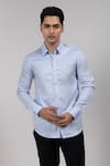 Buy_Yoseba_Sky Blue Cotton Pinstripe Pintuck Shirt _at_Aza_Fashions