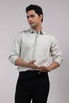 Buy_Yoseba_Gray Cotton Embroidery Pleat Full-sleeved Button-down Shirt _at_Aza_Fashions