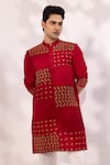 Yoseba Red Chanderi, Cotton Embroidery, Sequins Rang Zarq Mirz Quilted Kurta Set Online at Aza Fashions Yoseba_Red Chanderi, Cotton Embroidery, Sequins Rang Zarq Mirz Quilted Kurta Set _Online_at_Aza_Fashions