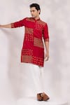 Shop Yoseba Red Chanderi, Cotton Embroidery, Sequins Rang Zarq Mirz Quilted Kurta Set Online at Aza Fashions Shop_Yoseba_Red Chanderi, Cotton Embroidery, Sequins Rang Zarq Mirz Quilted Kurta Set _Online_at_Aza_Fashions