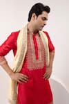 Buy_Yoseba_Red Silk, Cotton Embroidery Zarirudra Geometric Kurta And Pyjama Set 