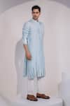 Buy_Yoseba_Sky Blue Silk, Silver Abstract Embellished Kurta And Pyjama Set _Online_at_Aza_Fashions