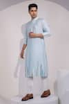 Buy_Yoseba_Sky Blue Silk, Silver Abstract Embellished Kurta And Pyjama Set _at_Aza_Fashions