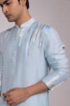 Shop_Yoseba_Sky Blue Silk, Silver Abstract Embellished Kurta And Pyjama Set 