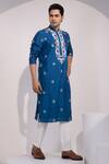 Buy Yoseba Blue Silk, Cotton Embroidery Neelkriti Kurta And Pyjama Set at Aza Fashions Buy_Yoseba_Blue Silk, Cotton Embroidery Neelkriti Kurta And Pyjama Set _at_Aza_Fashions