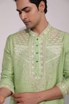 Shop Yoseba Green Silk, Cotton Embroidery Mehfil Mint Kurta And Pyjama Set Online at Aza Fashions Shop_Yoseba_Green Silk, Cotton Embroidery Mehfil Mint Kurta And Pyjama Set _Online_at_Aza_Fashions