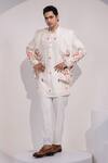 Yoseba Ivory Silk Embroidery Floral And Leaf Jacket Online at Aza Fashions Yoseba_Ivory Silk Embroidery Floral And Leaf Jacket _Online_at_Aza_Fashions