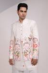 Buy Yoseba Ivory Silk Embroidery Floral And Leaf Jacket at Aza Fashions Buy_Yoseba_Ivory Silk Embroidery Floral And Leaf Jacket _at_Aza_Fashions