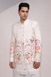 Yoseba Ivory Silk, Cotton Embroidery Floral Jacket Kurta Set at Aza Fashions Yoseba_Ivory Silk, Cotton Embroidery Floral Jacket Kurta Set _at_Aza_Fashions