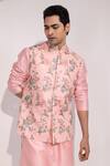 Buy Yoseba Pink Silk Embroidery Nehru Jacket at Aza Fashions Buy_Yoseba_Pink Silk Embroidery Nehru Jacket _at_Aza_Fashions