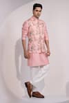 Shop_Yoseba_Pink Silk, Cotton Embroidery Nehru Jacket And Kurta Set _Online_at_Aza_Fashions