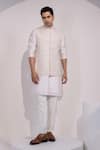 Buy_Yoseba_Off White Silk, Cotton Cream Pink Pattern Nehru Jacket Set _at_Aza_Fashions