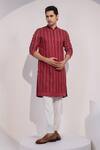 Buy_Yoseba_Maroon Linen, Satin, Cotton Embroidery Aagya Kurta And Pyjama Set _Online_at_Aza_Fashions