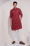 Buy_Yoseba_Maroon Linen, Satin, Cotton Embroidery Aagya Kurta And Pyjama Set _at_Aza_Fashions