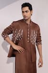 Buy_Yoseba_Brown Linen, Satin, Cotton Embroidery Nehru Jacket Set 