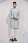 Buy_Yoseba_Mint Chanderi Silk, Cotton Embroidery Pista Noor Kurta And Pyjama Set _at_Aza_Fashions