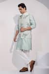 Yoseba_Mint Organza Pista Floral And Bird Nehru Jacket _Online_at_Aza_Fashions