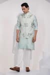 Buy_Yoseba_Mint Organza, Chanderi Silk, Pista Nehru Jacket Set _Online_at_Aza_Fashions