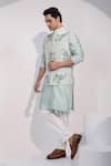 Shop_Yoseba_Mint Organza, Chanderi Silk, Pista Nehru Jacket Set _Online_at_Aza_Fashions