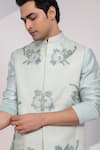 Buy_Yoseba_Mint Organza, Chanderi Silk, Pista Nehru Jacket Set 