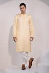 Buy_Yoseba_Yellow Linen, Satin, Cotton Pastel Stitched Detail Kurta Pyjama Set _at_Aza_Fashions