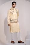 Shop_Yoseba_Yellow Linen, Satin, Cotton Embroidery Rangrez Saaz Nehru Jacket Set _Online_at_Aza_Fashions
