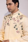 Yoseba_Yellow Linen, Satin, Cotton Embroidery Rangrez Saaz Nehru Jacket Set _at_Aza_Fashions
