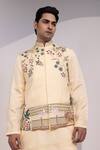 Buy_Yoseba_Yellow Linen, Satin, Cotton Embroidery Rangrez Saaz Nehru Jacket Set 