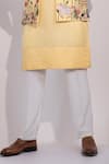 Buy_Yoseba_Yellow Linen, Satin, Cotton Embroidery Amaltas Baagh Nehru Jacket Set _Online_at_Aza_Fashions