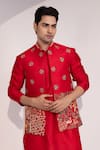 Buy_Yoseba_Red Chanderi Embroidery Meher Laal Floral And Nature Nehru Jacket _at_Aza_Fashions