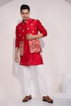 Buy_Yoseba_Red Chanderi, Cotton Embroidery Meher Laal Nehru Jacket Set _at_Aza_Fashions
