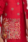 Yoseba_Red Chanderi, Cotton Embroidery Meher Laal Nehru Jacket Set _Online_at_Aza_Fashions
